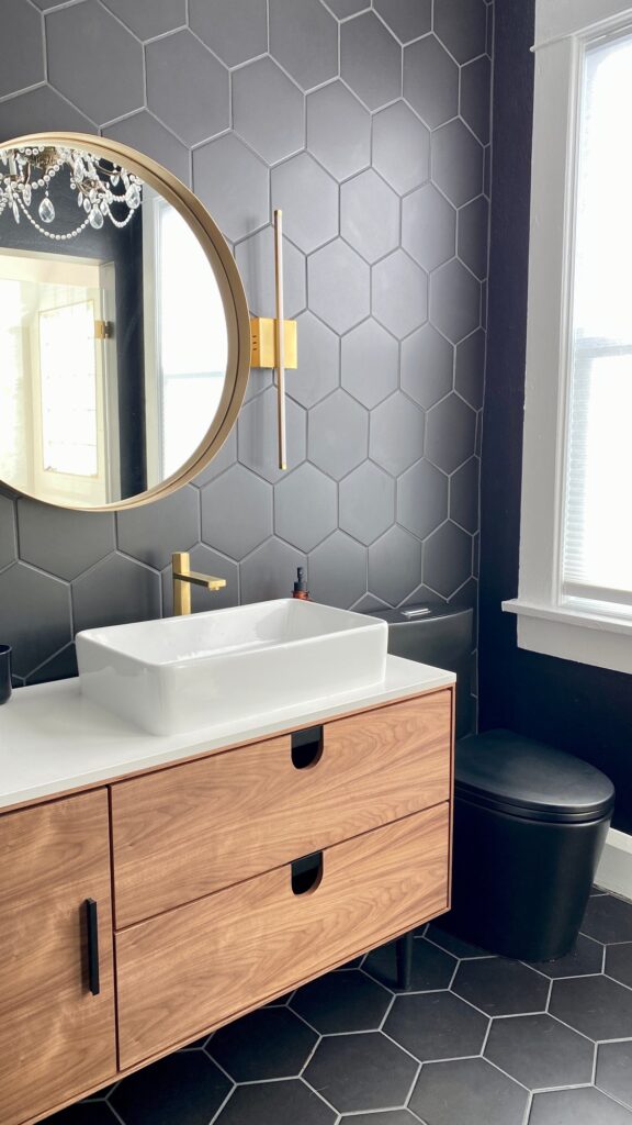 Black and gold modern bath